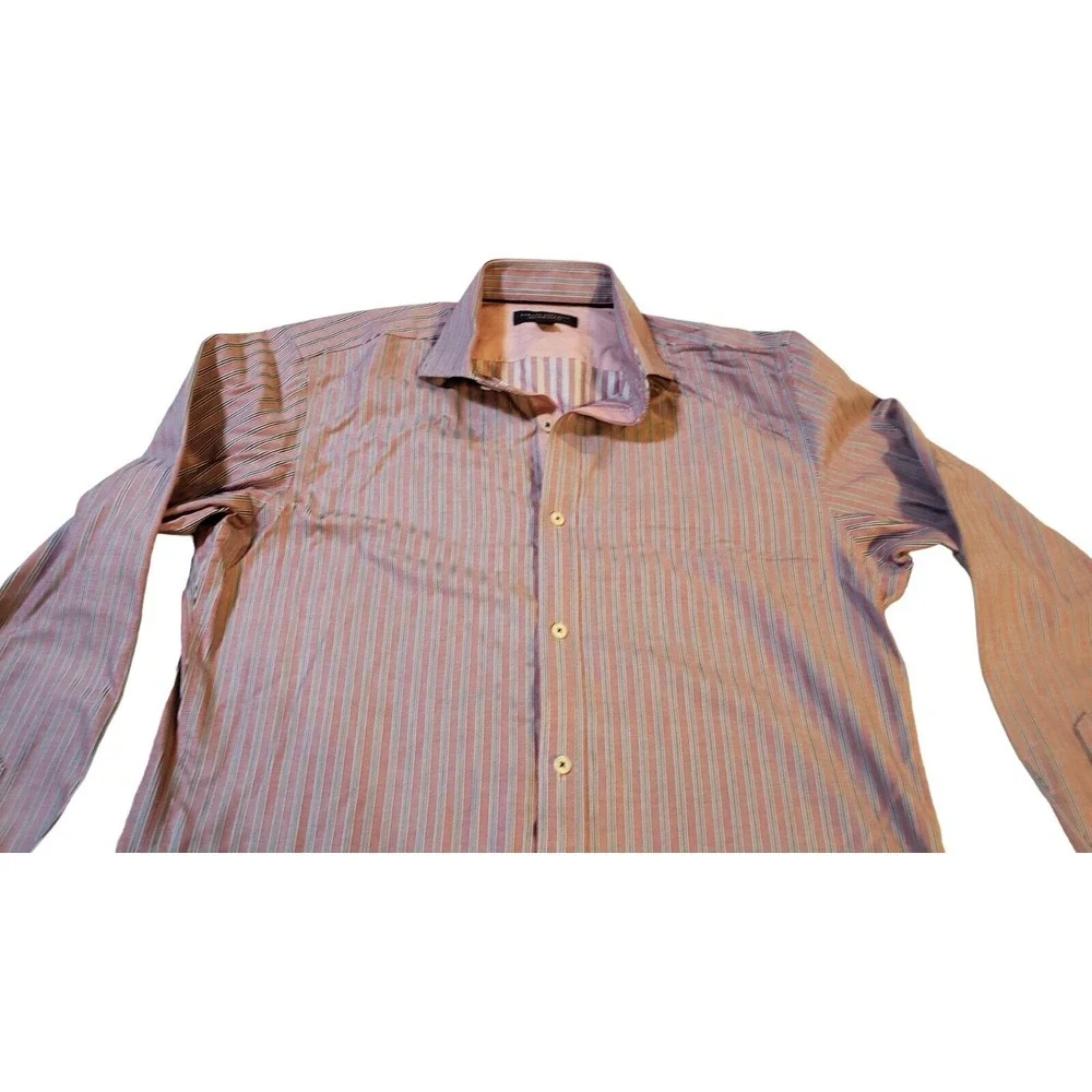Banana Republic Shirt Non Iron Slim‎ Fit Men's M 15-15.5 Striped Red Office